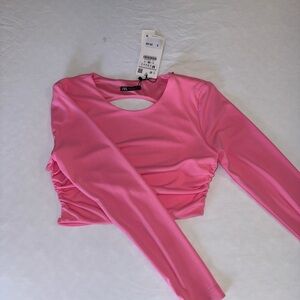 Zara Pink Long Sleeve Crop Top
